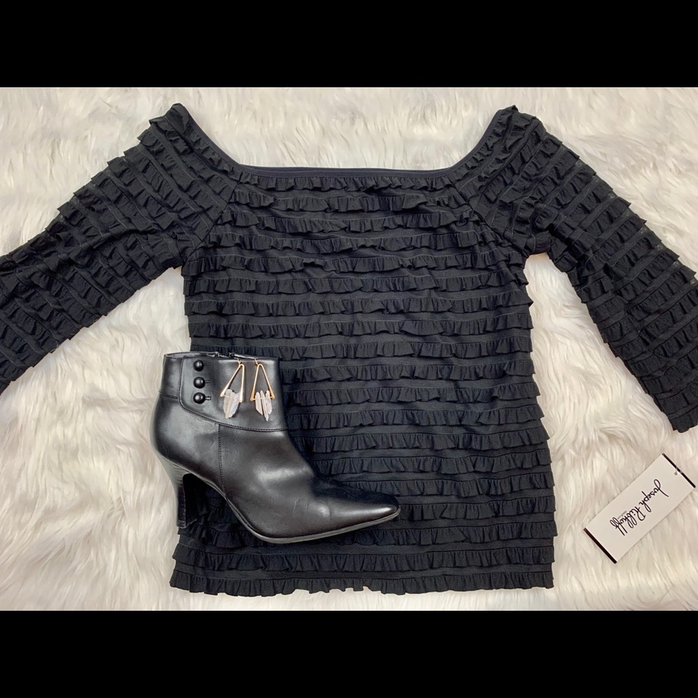 Joseph Ribkoff Ruffled 3/4 Sleeve Square-Neck Top - Picture 8 of 11